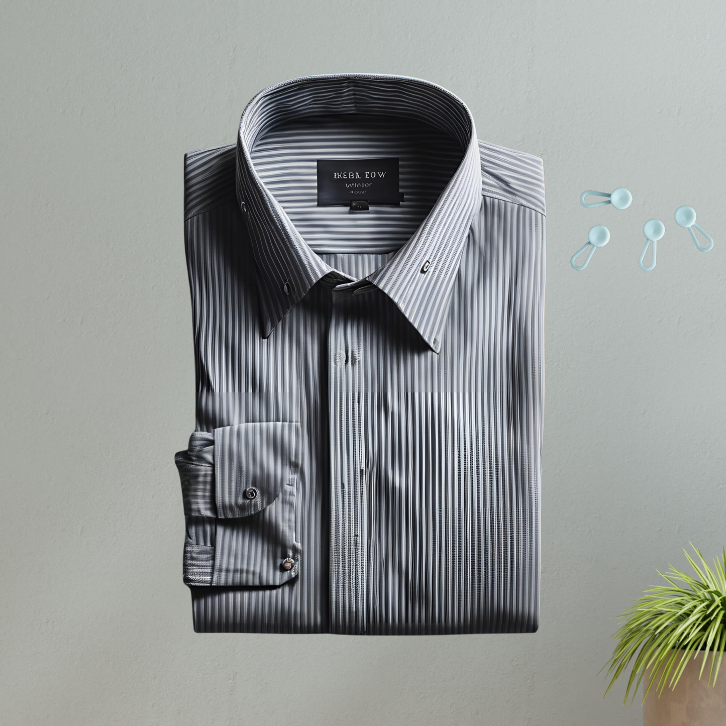4 collar extenders next to a dress shirt to demonstrate how it can be used.