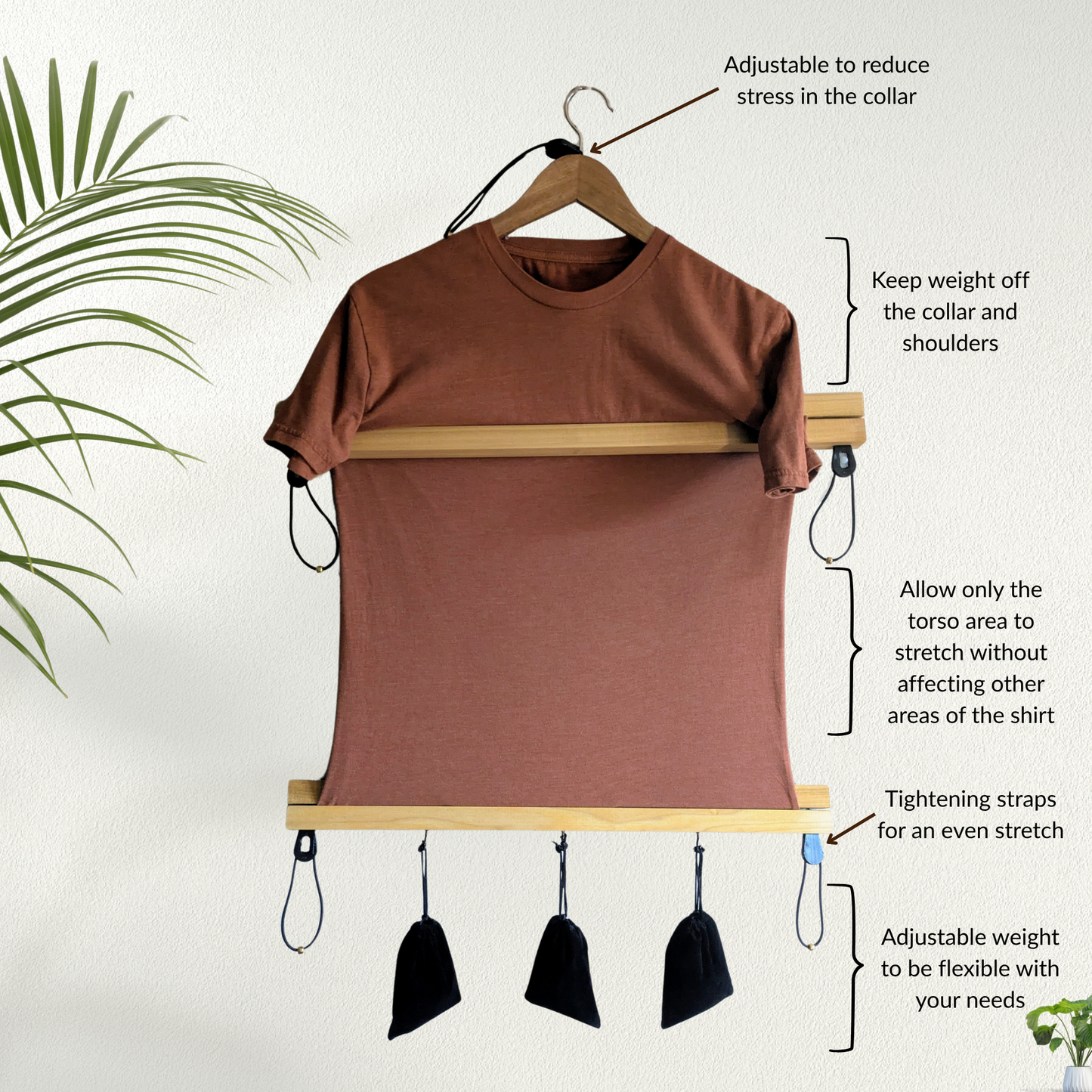 Shirt stretcher on display with key features highlighted for stretching