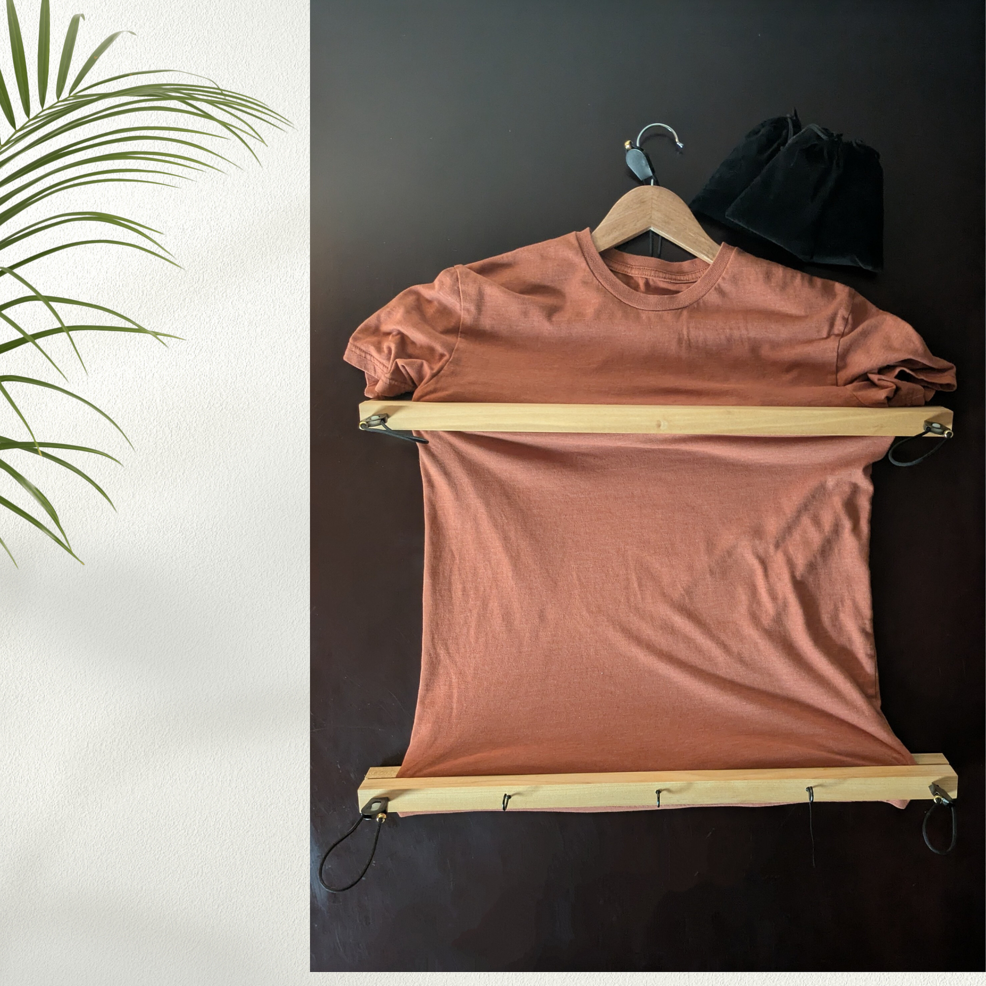 Assembled shirt stretcher displayed on tabletop, ready for use